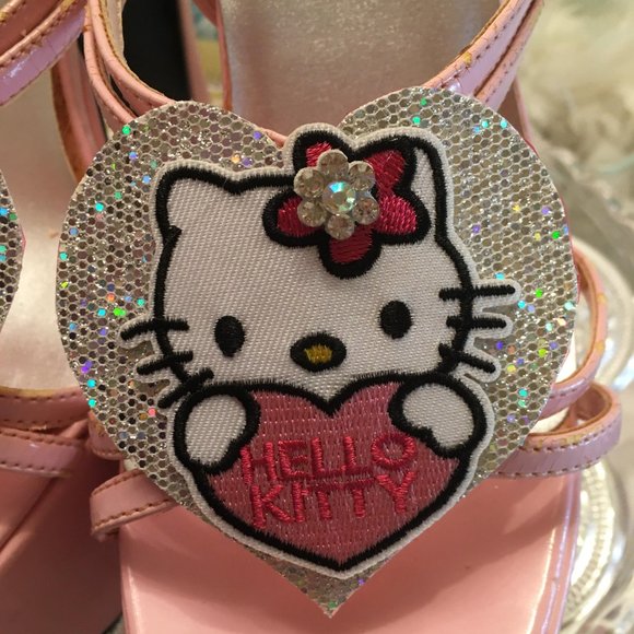 ADORABLE cotton candy pink dream platforms with hello kitty and crystal details! - Picture 11 of 16